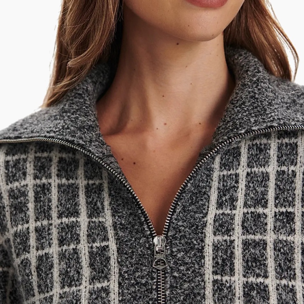 New Varley Furley Plaid Half-Zip Sweater M - Picture 3 of 6